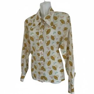 1970s Novelty fan Print Dagger Collar Button Up Shirt |
Vintage rare XL